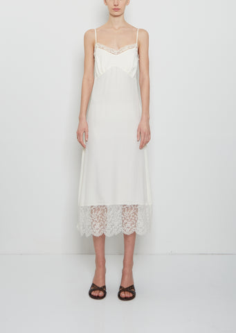 Silk Blend Lace Trim Slip Dress — Cream