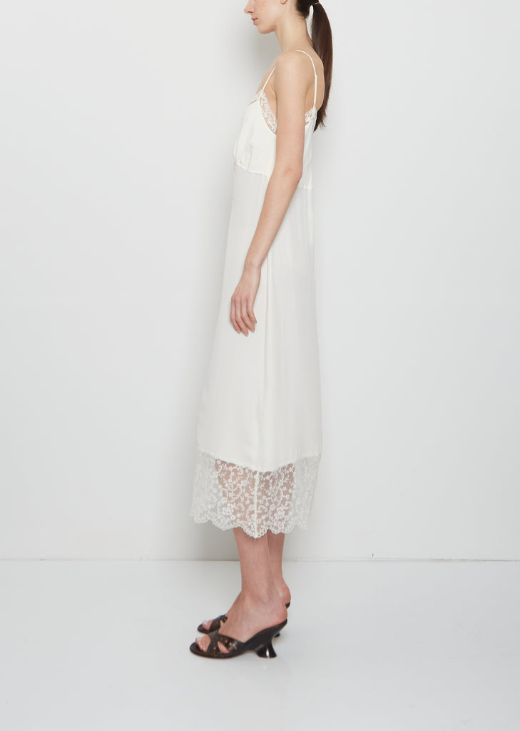 Silk Blend Lace Trim Slip Dress — Cream