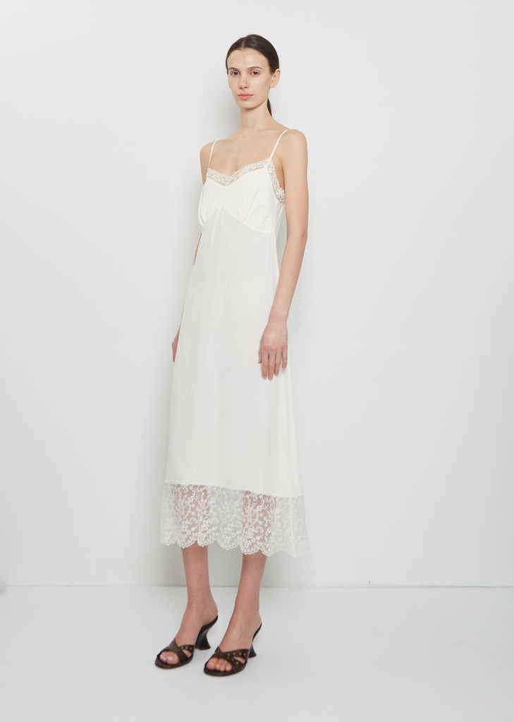 Silk Blend Lace Trim Slip Dress — Cream