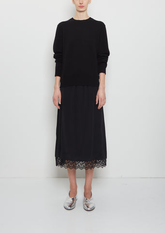 Lace Trim Negligee Skirt - Black