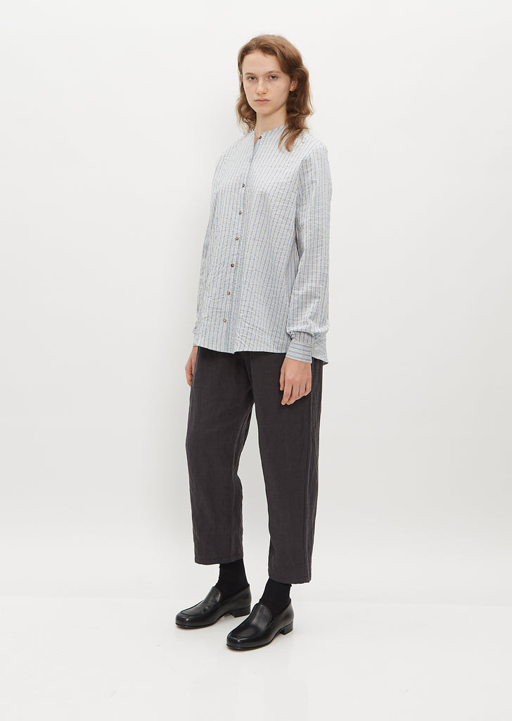 Striped Cotton Silk Shirt — Sky