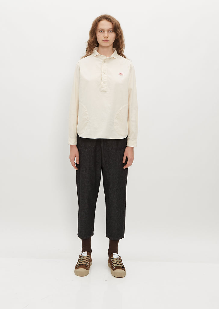 Round Collar Long Sleeve P.O Shirt — Ecru
