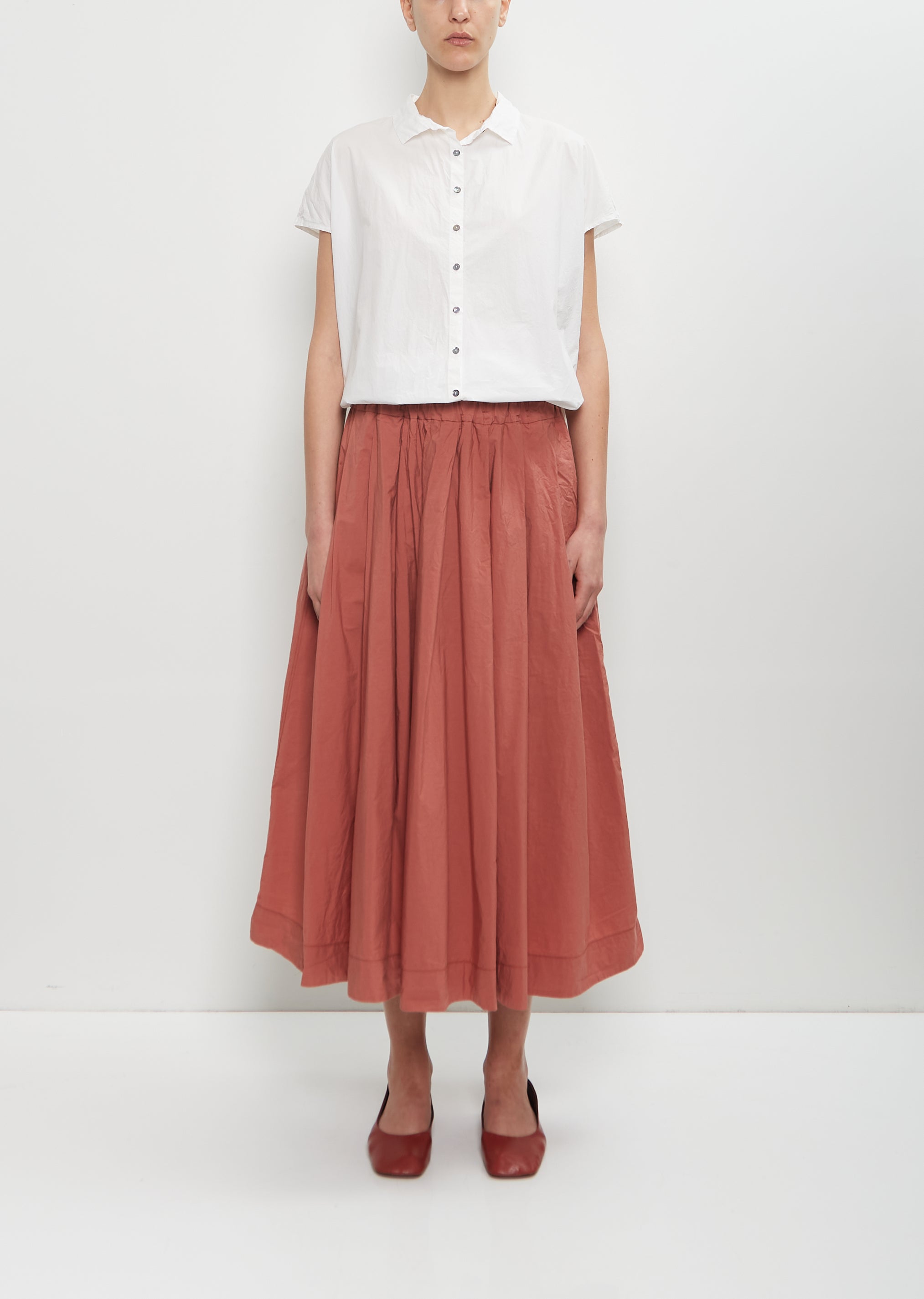 Tissue Cotton Pleated Long Skirt - Coral – La Garçonne Tissue Cotton Pleated Long Skirt - Coral – La Garçonne