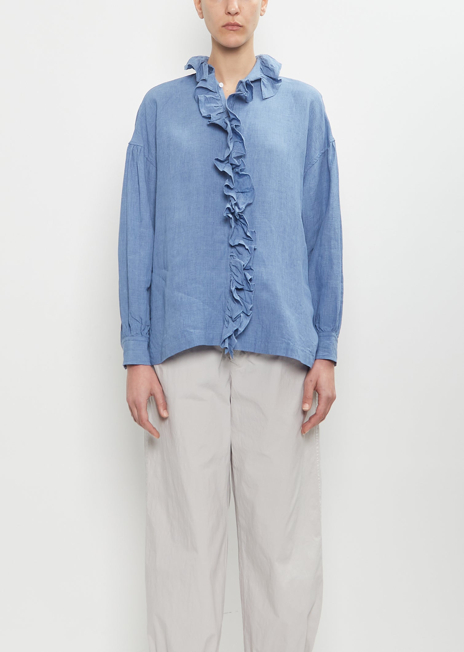 TOUJOURS トゥジュー ハード ウォッシュ リネン シャツ “Ruffle