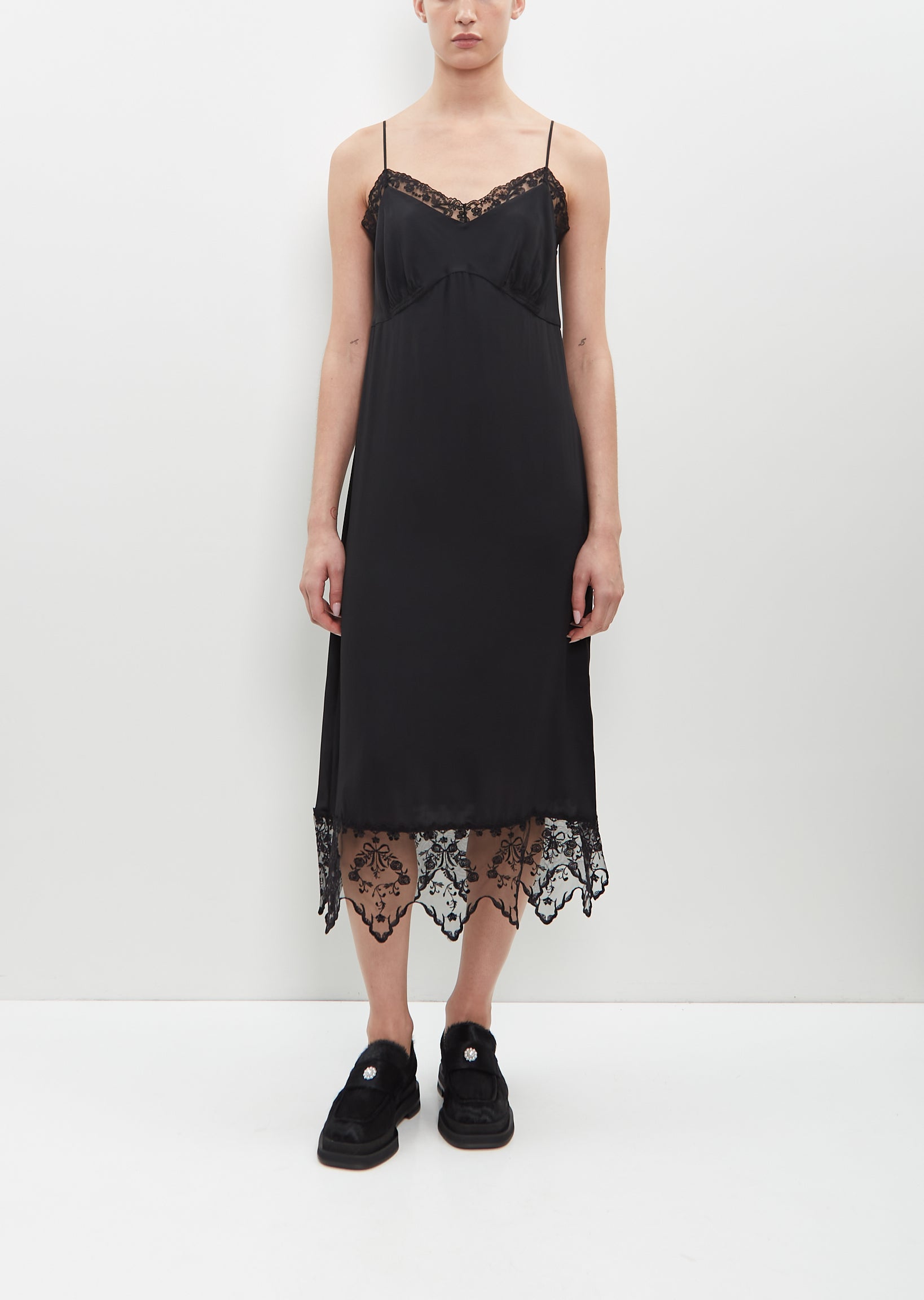Lace Trim Slip Dress Black La Garonne Lace Trim Slip Dress Black La Garonne