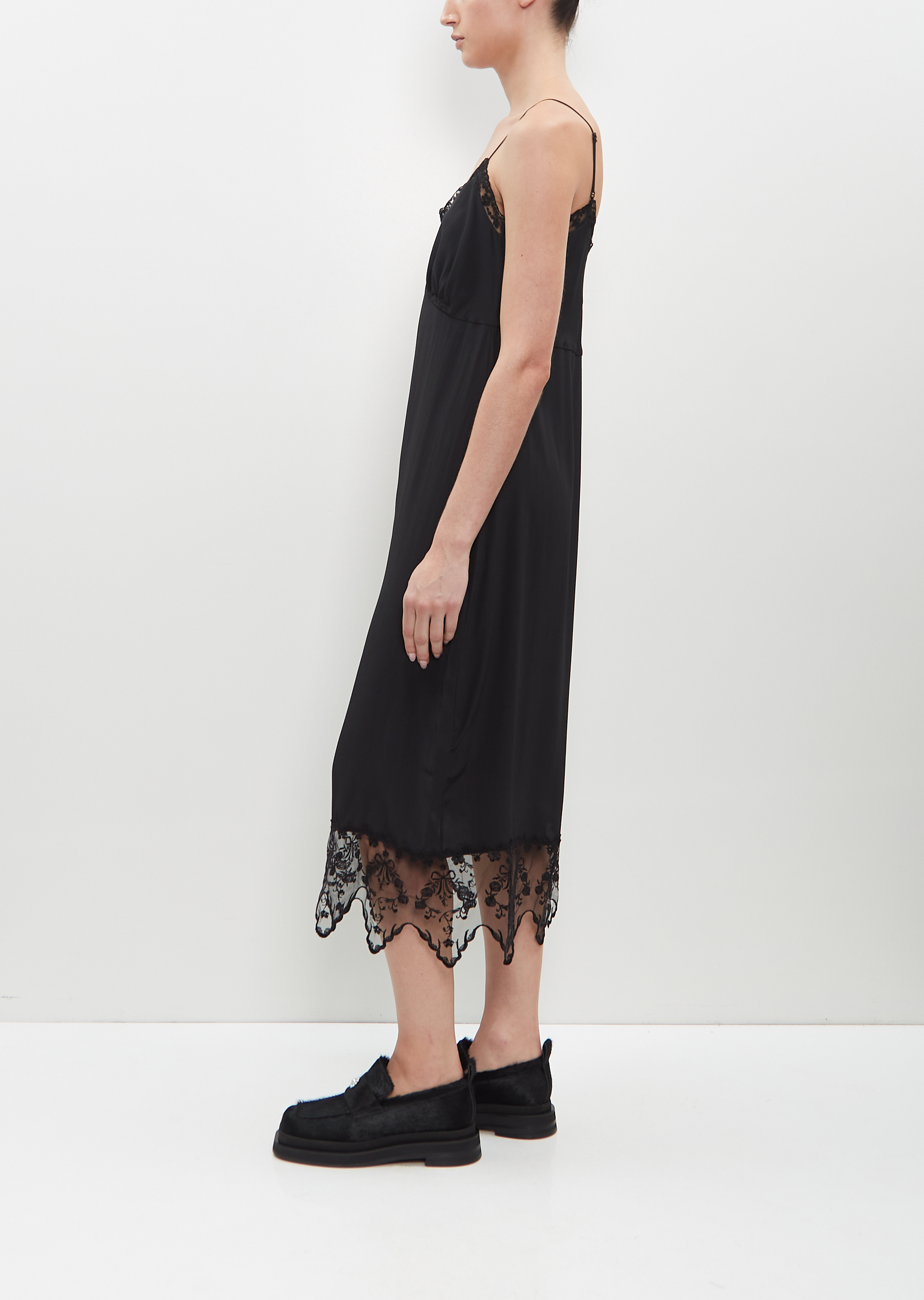 Lace Trim Slip Dress — Black – La Garçonne Lace Trim Slip Dress — Black – La Garçonne