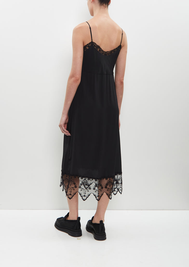 Lace Trim Slip Dress — Black