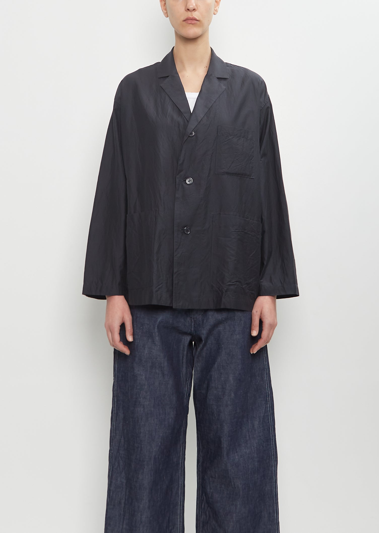 Cotton Silk Atelier Jacket — Black Navy – La Garçonne