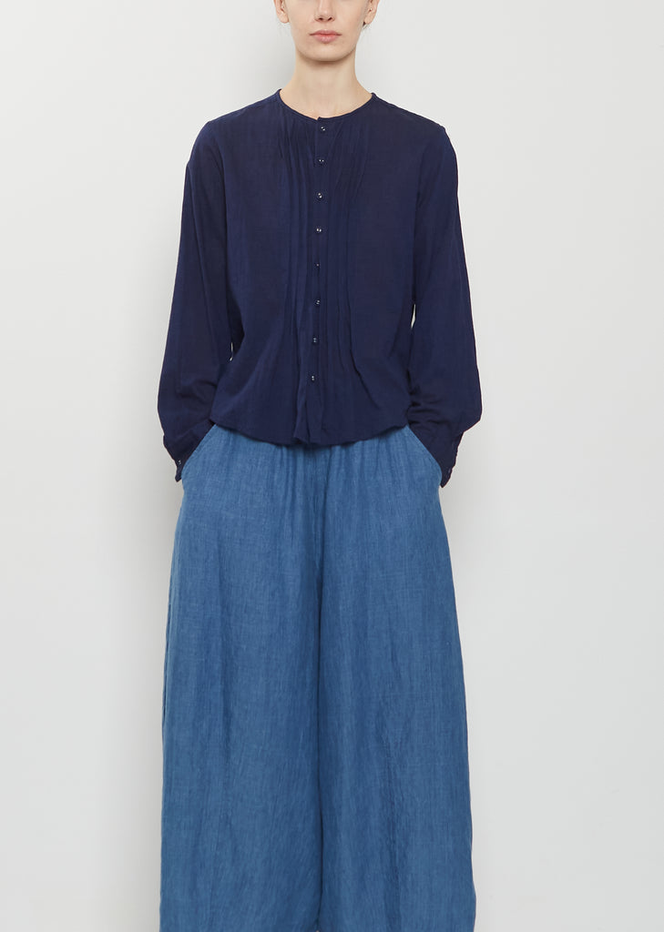 Organic Cotton Pintucks Blouse — Navy