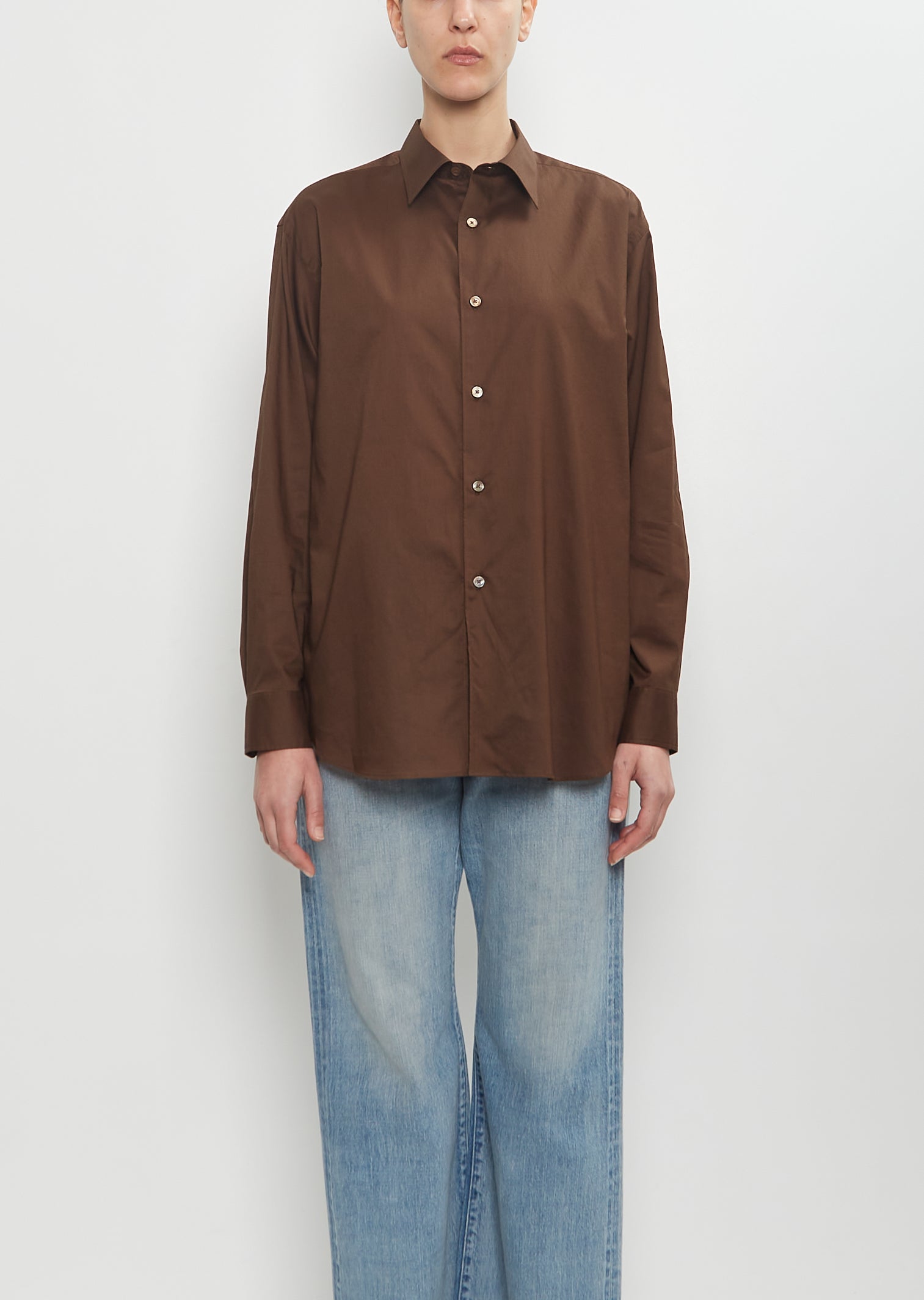 Washed Finx Typewriter Shirt — Dark Brown – La Garçonne Washed Finx Typewriter Shirt — Dark Brown – La Garçonne