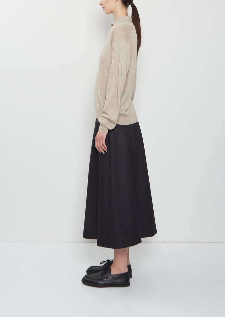 Cashmere Silk Knit Skipper Polo — Top Beige