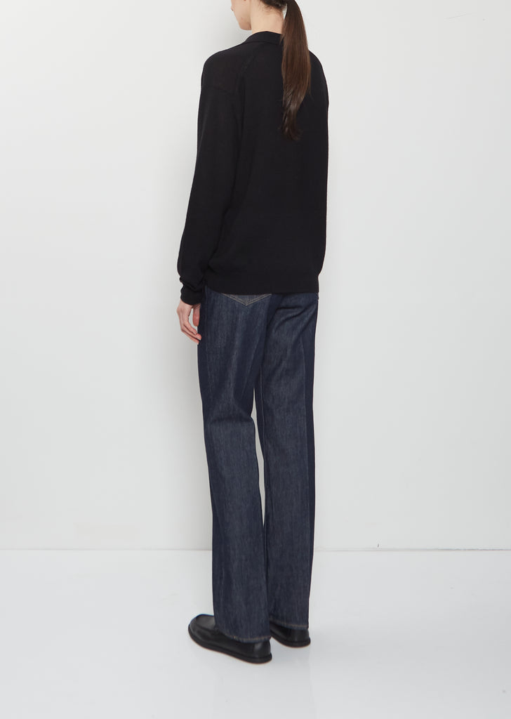 Cashmere Silk Knit Skipper Polo — Black