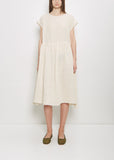 Linen Vichy Pleated Dress — Milk Sand
