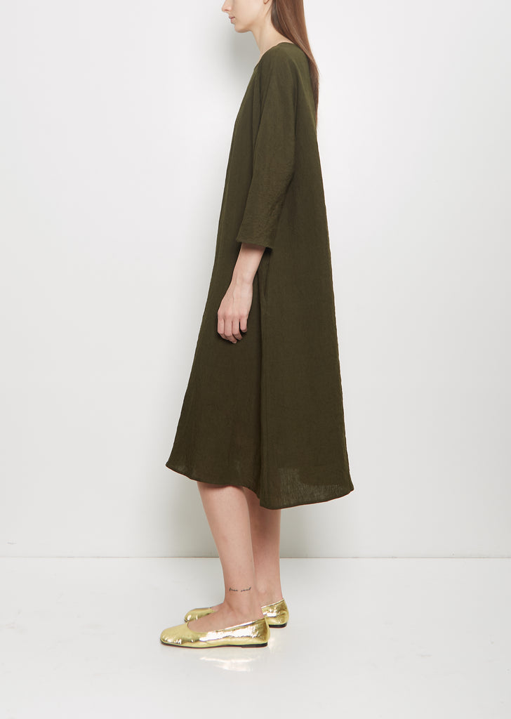 Linen Loose Dress — Military Green
