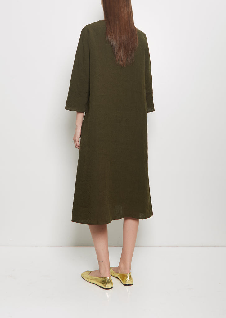 Linen Loose Dress — Military Green