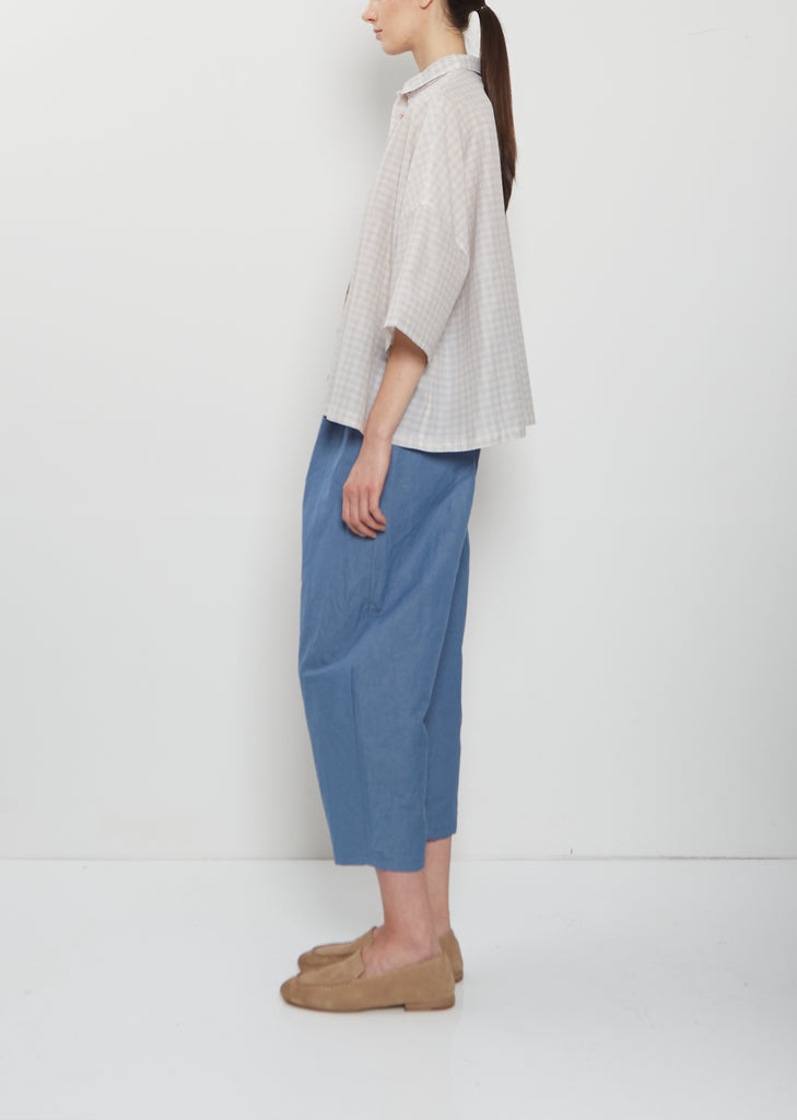 Cotton Linen Curved Trousers — Sugar Blue