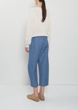 Cotton Linen Curved Trousers — Sugar Blue