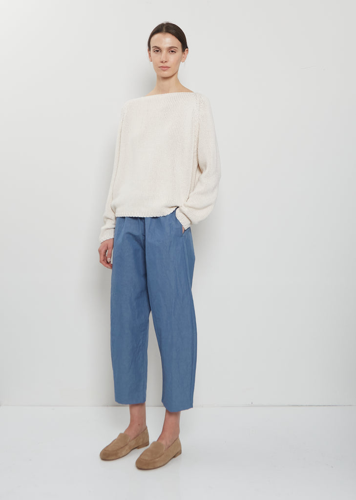 Cotton Linen Curved Trousers — Sugar Blue