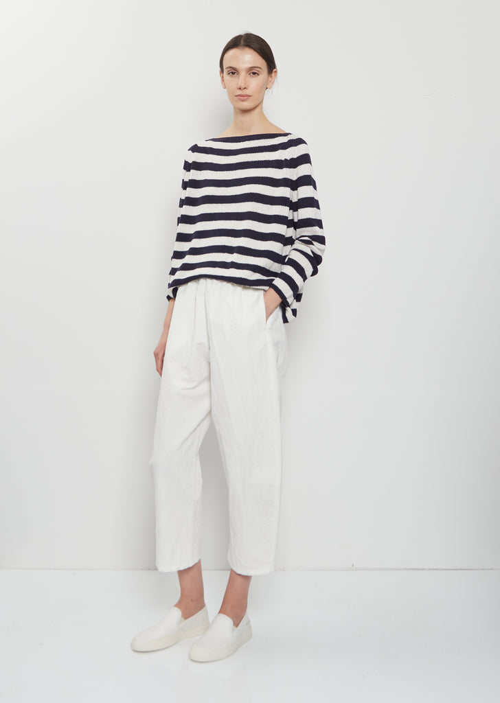 Cotton Linen Curved Trousers — Meringue