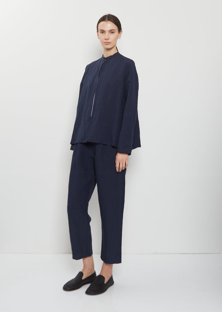 Ruche Collar Linen Jacket — Abyss