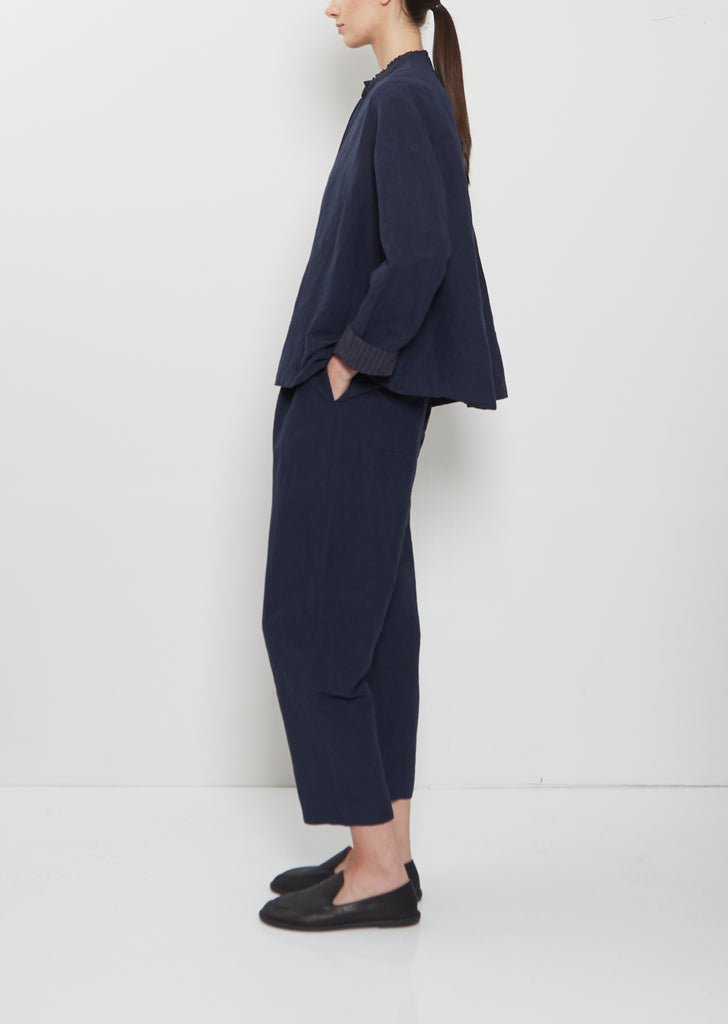 Ruche Collar Linen Jacket — Abyss