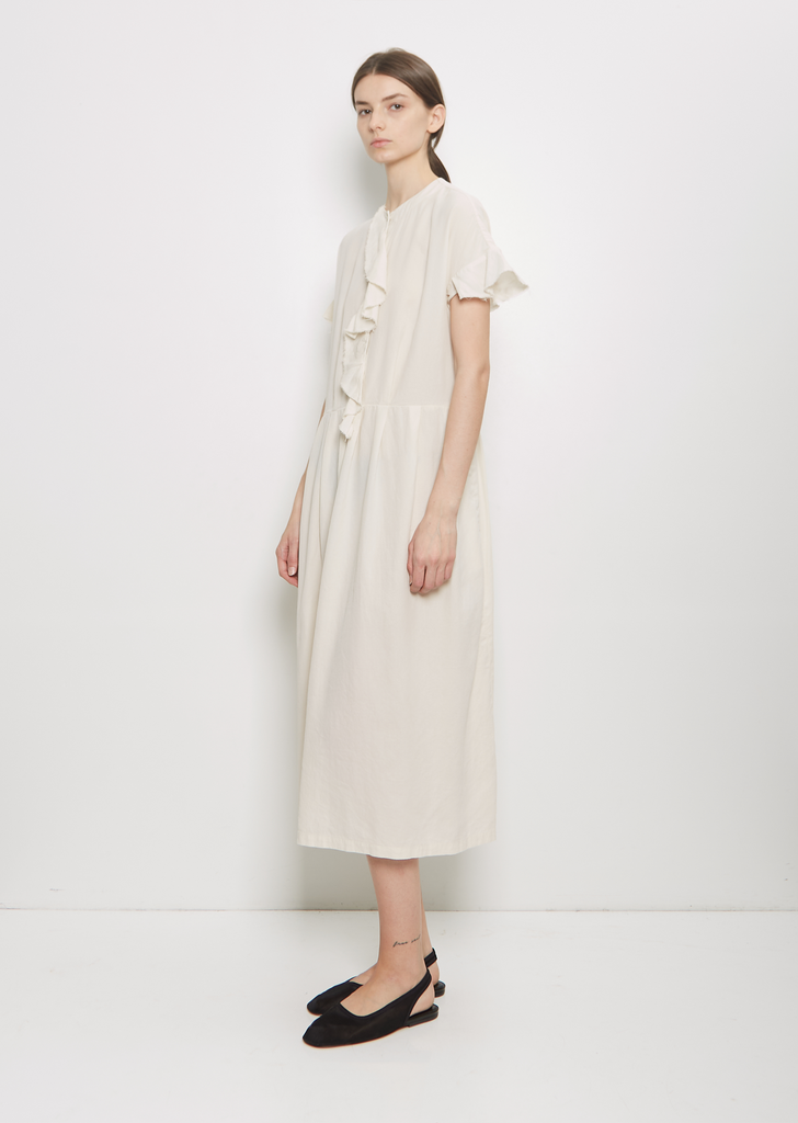 Coated Cotton Viyella Dress — Ivory
