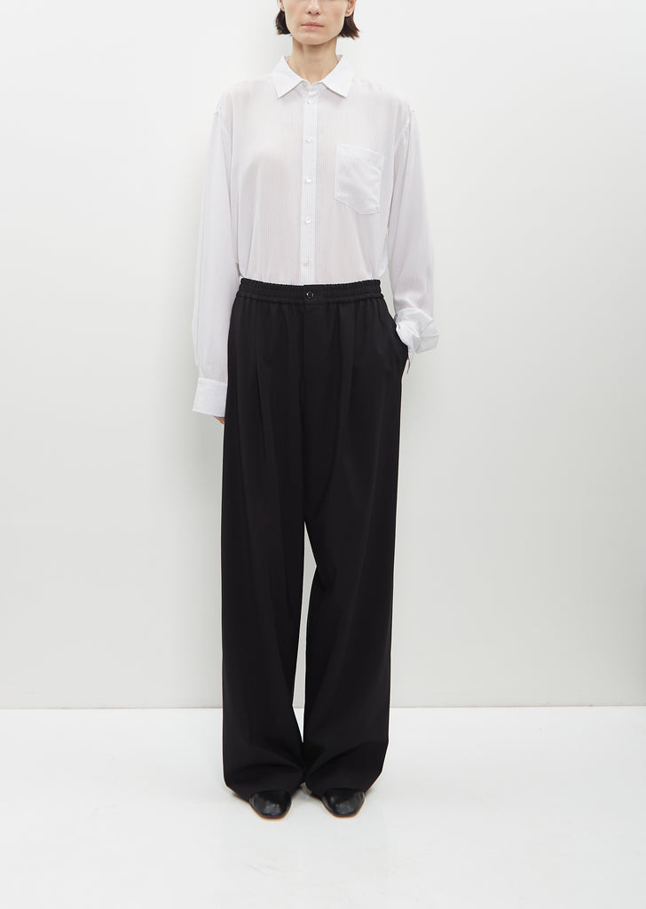 Wool Pleated Long Pull-On Pant