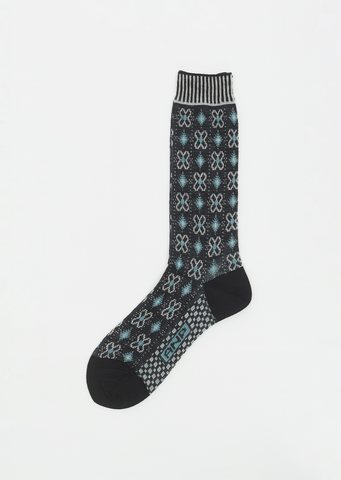 Flower Grid Socks — Black