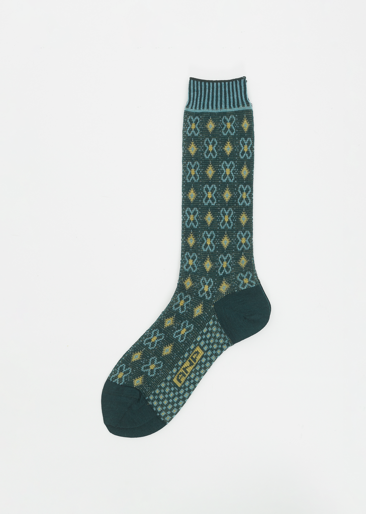 Flower Grid Socks — Green