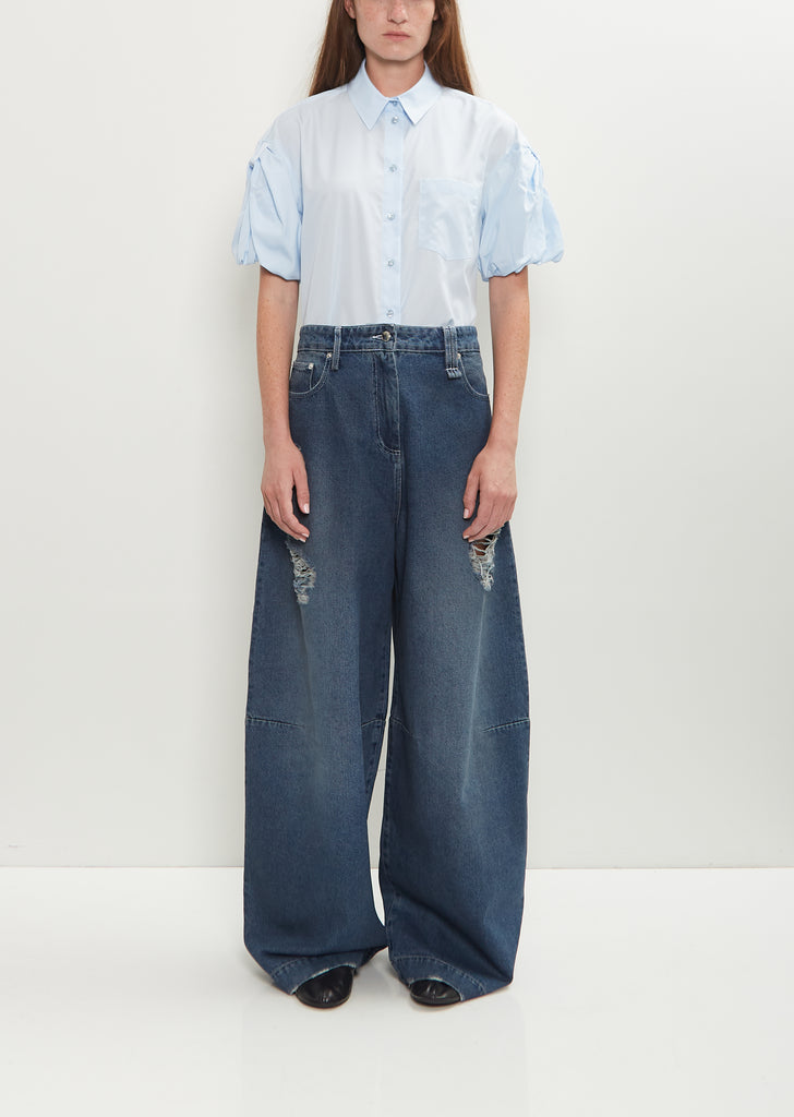 Distressed Wide Leg Puddle Jeans — Distressed Blue