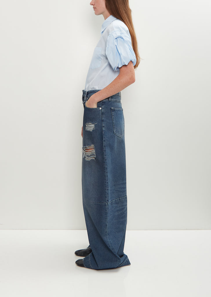 Distressed Wide Leg Puddle Jeans — Distressed Blue