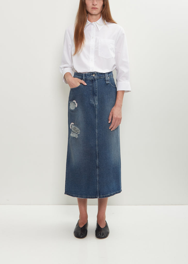 Embellished Denim Flare Skirt