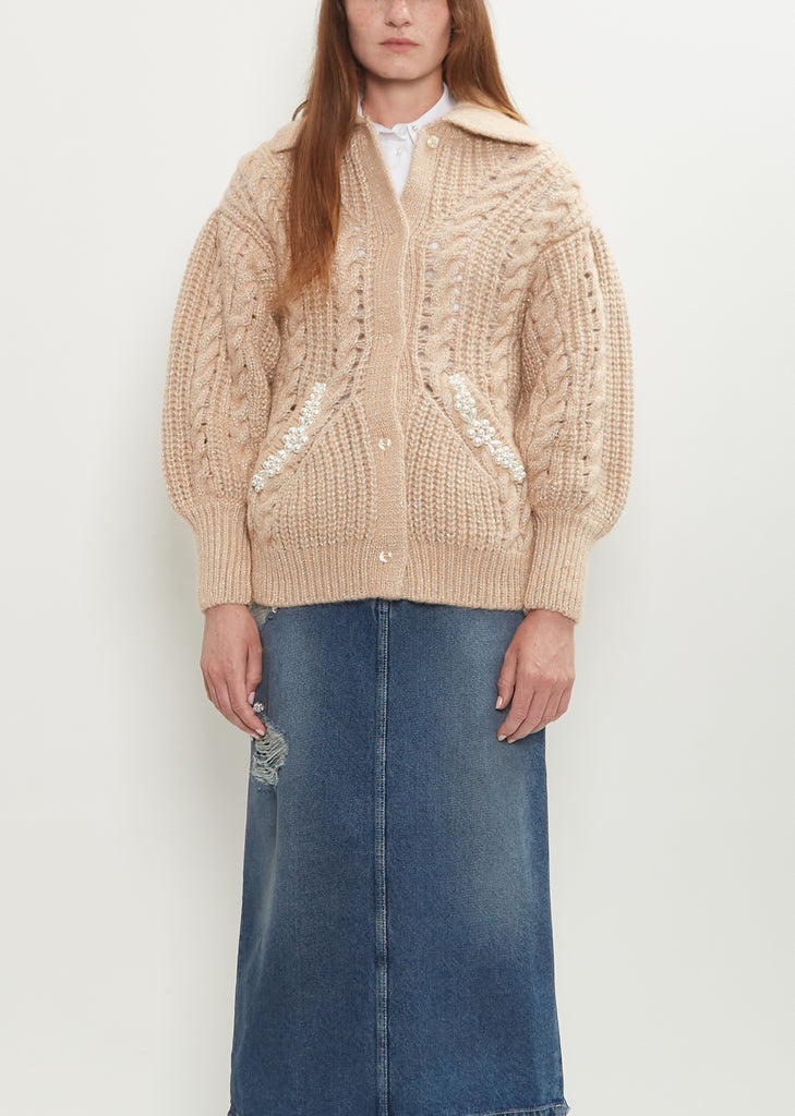 Embellished Sculpted Chunky Knit Cardigan
