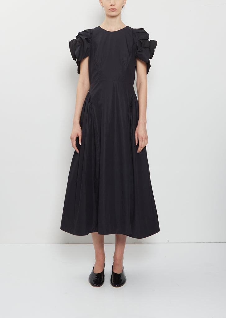 Rose Puff Sleeve Cotton Dress — Black