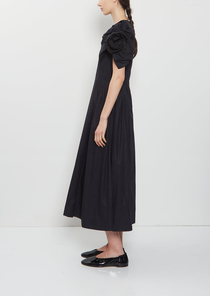 Rose Puff Sleeve Cotton Dress — Black