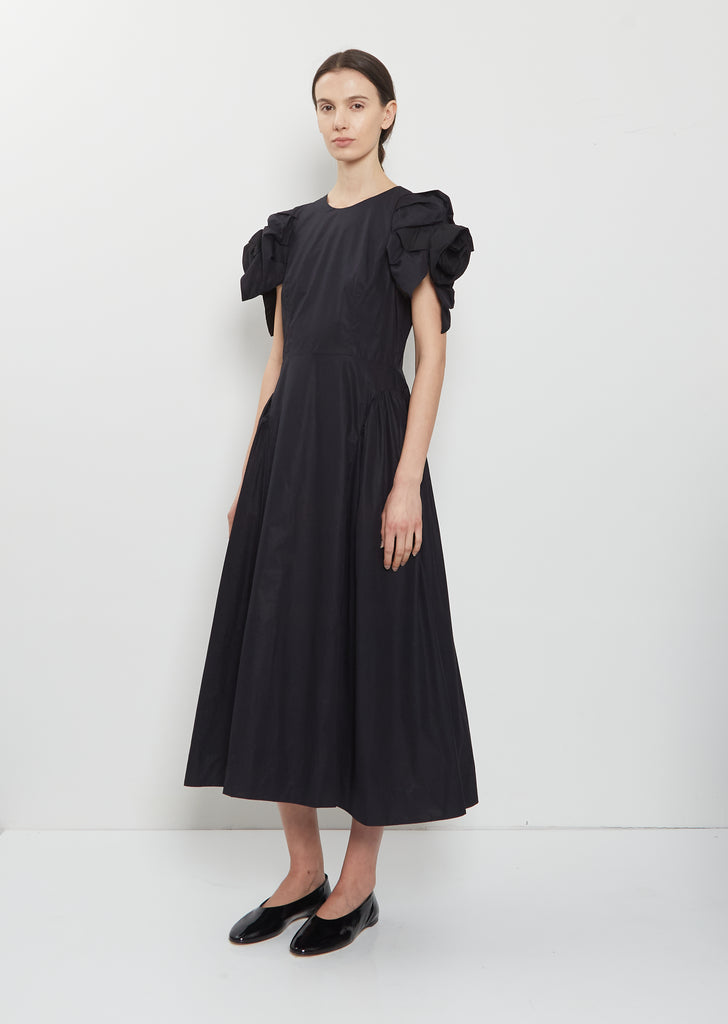 Rose Puff Sleeve Cotton Dress — Black