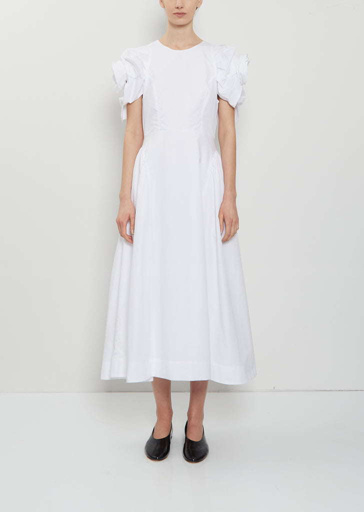 Rose Puff Sleeve Cotton Dress — White
