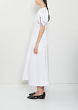 Rose Puff Sleeve Cotton Dress — White