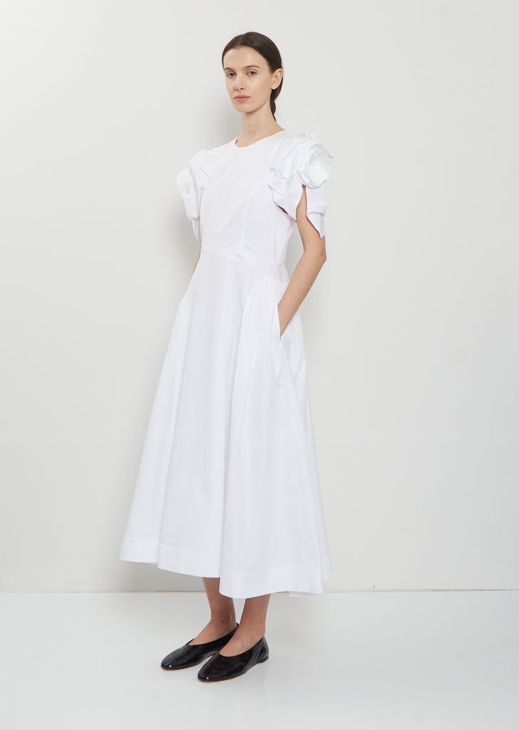 Rose Puff Sleeve Cotton Dress — White