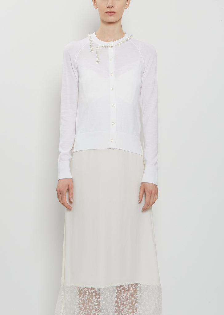 Embellished Merino Wool Silk Cardigan