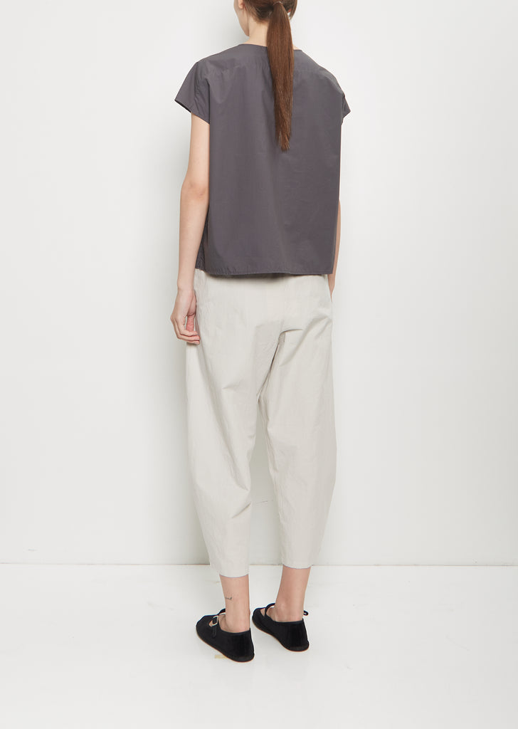Cotton Popeline V-Neck Top — Cement