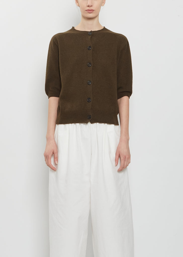 Short Sleeve Cashmere Cotton Cardigan — Dark Olive