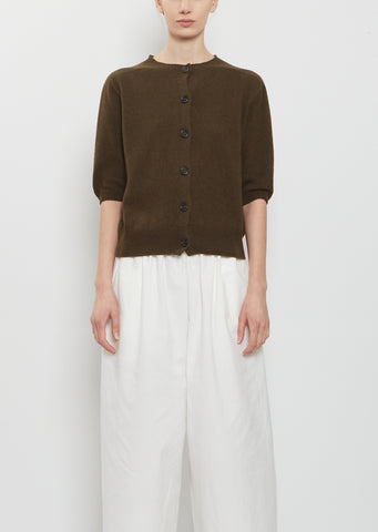 Short Sleeve Cashmere Cotton Cardigan — Dark Olive