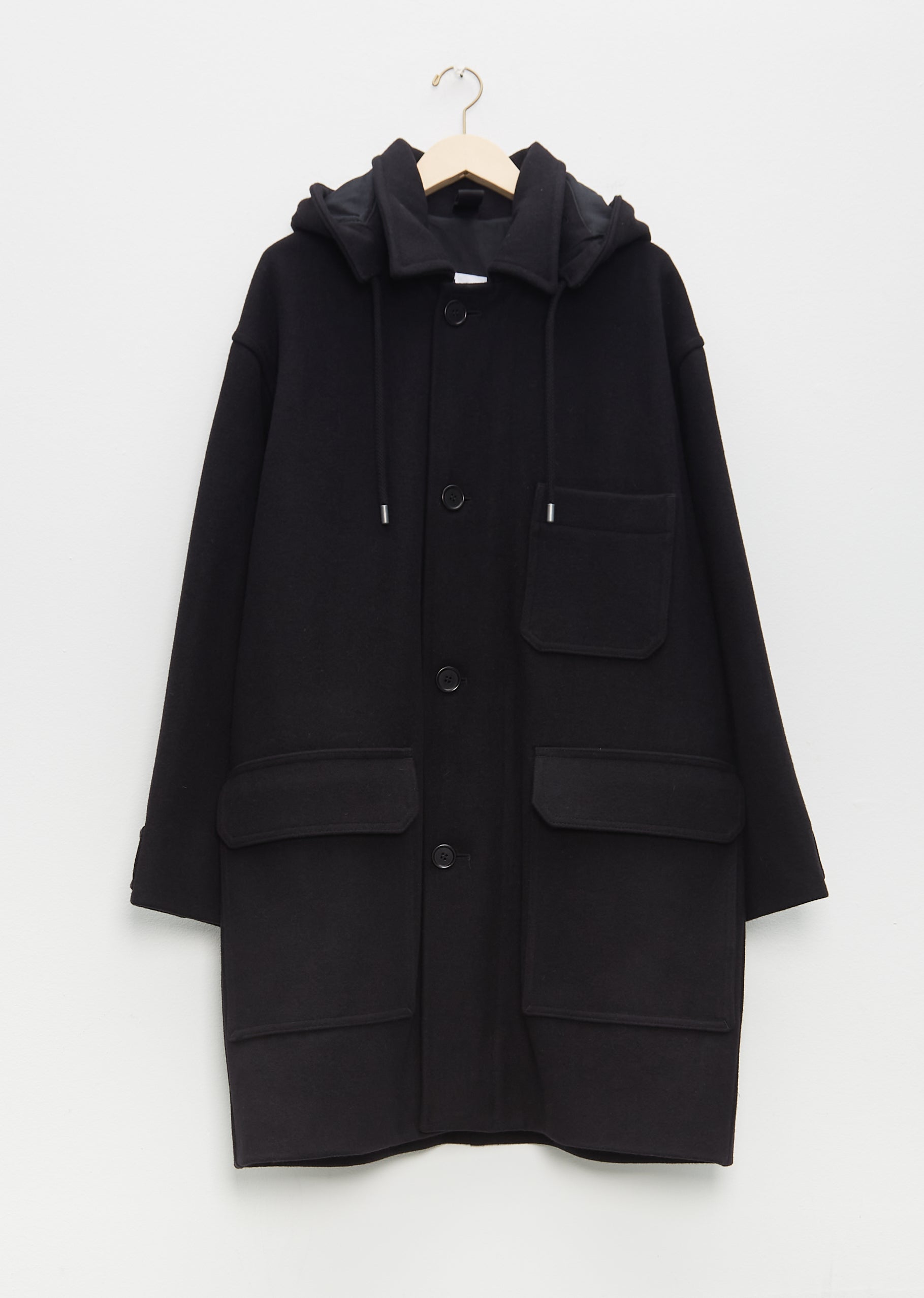 Hooded Coat Dense Wool Melton - S / Black