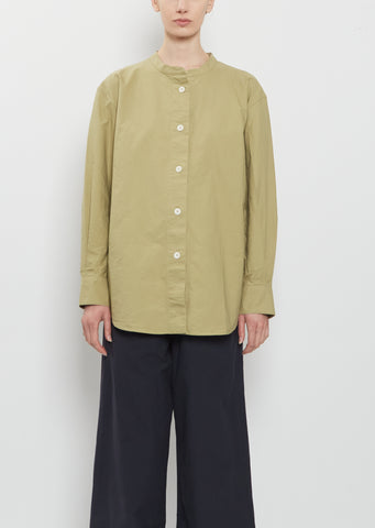 Long Collarless Cotton Shirt — Pale Green