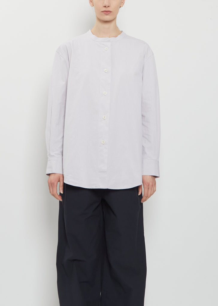 Long Collarless Cotton Shirt — Pebble