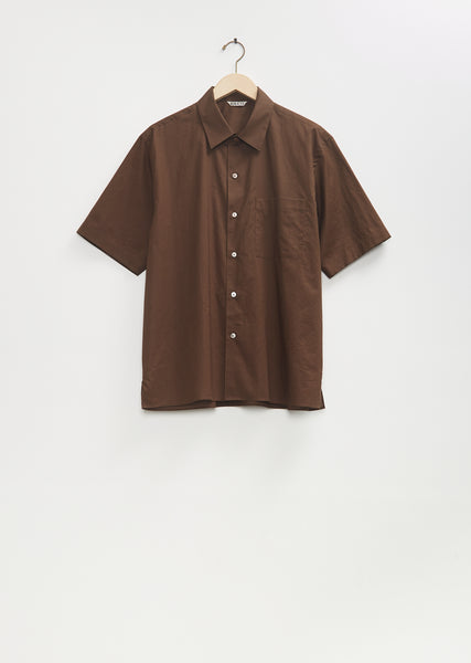 Washed Finx Typewriter Open Collar Shirt — Dark Brown – La Garçonne