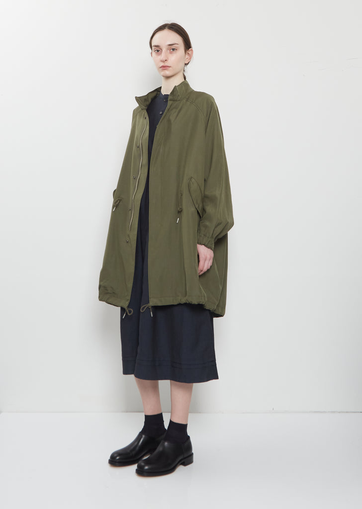 Six-Five Fishtail Silk Wool Parka — Olive