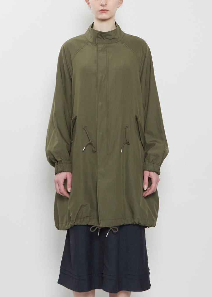 Six-Five Fishtail Silk Wool Parka — Olive