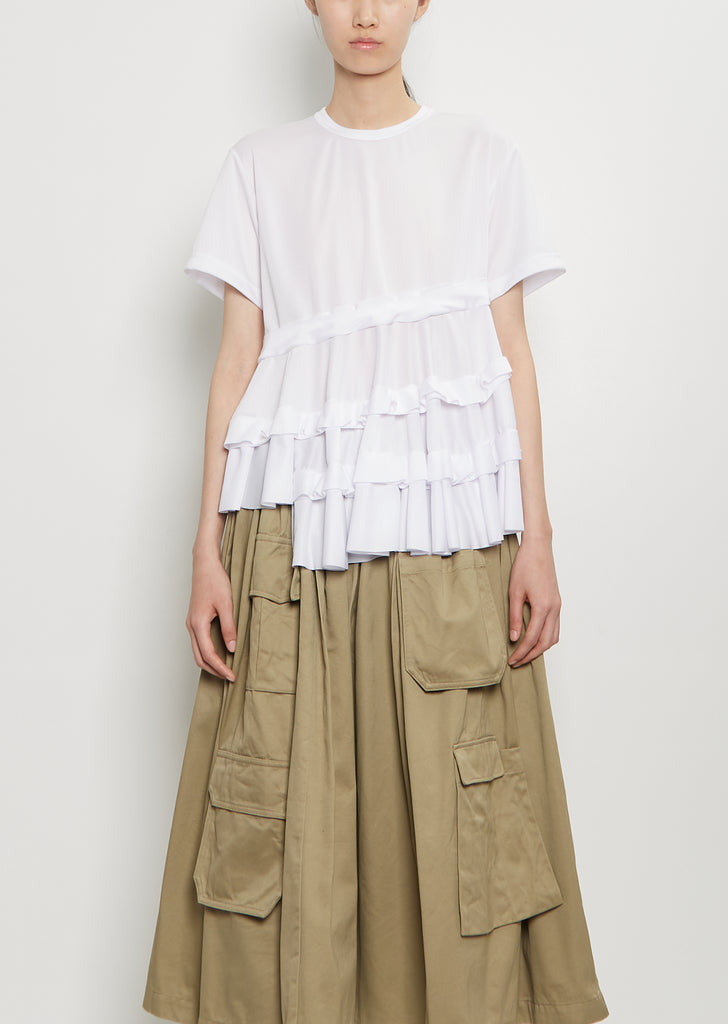 Satin Jersey Ruffle T-Shirt — White